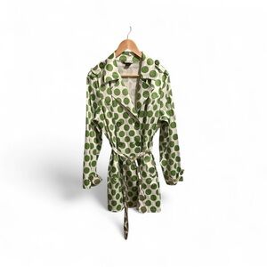 Peck & Peck Green Polka Dot Satin‎ Trench Coat • Women’s XL • Statement Jacket